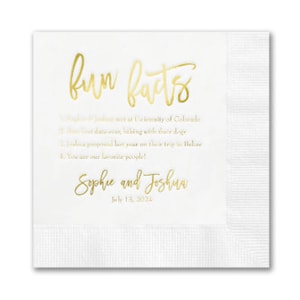 Fun Facts Custom Wedding Napkins Birthday Personalized Set of 100 Bridal Shower Rehearsal Dinner Reception Cocktail Supplies