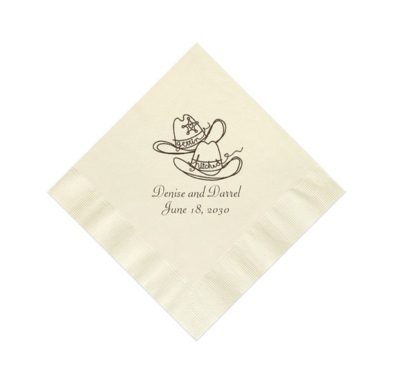 Gettin' Hitched Cowboy Hats Western Wedding Napkins Personalized Set of 100 Paper Reception Cocktail Party Ranch