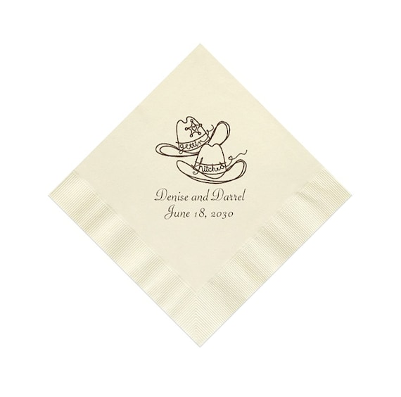 Gettin' Hitched Cowboy Hats Western Wedding Napkins Personalized Set of 100 Paper Reception Cocktail Party Ranch