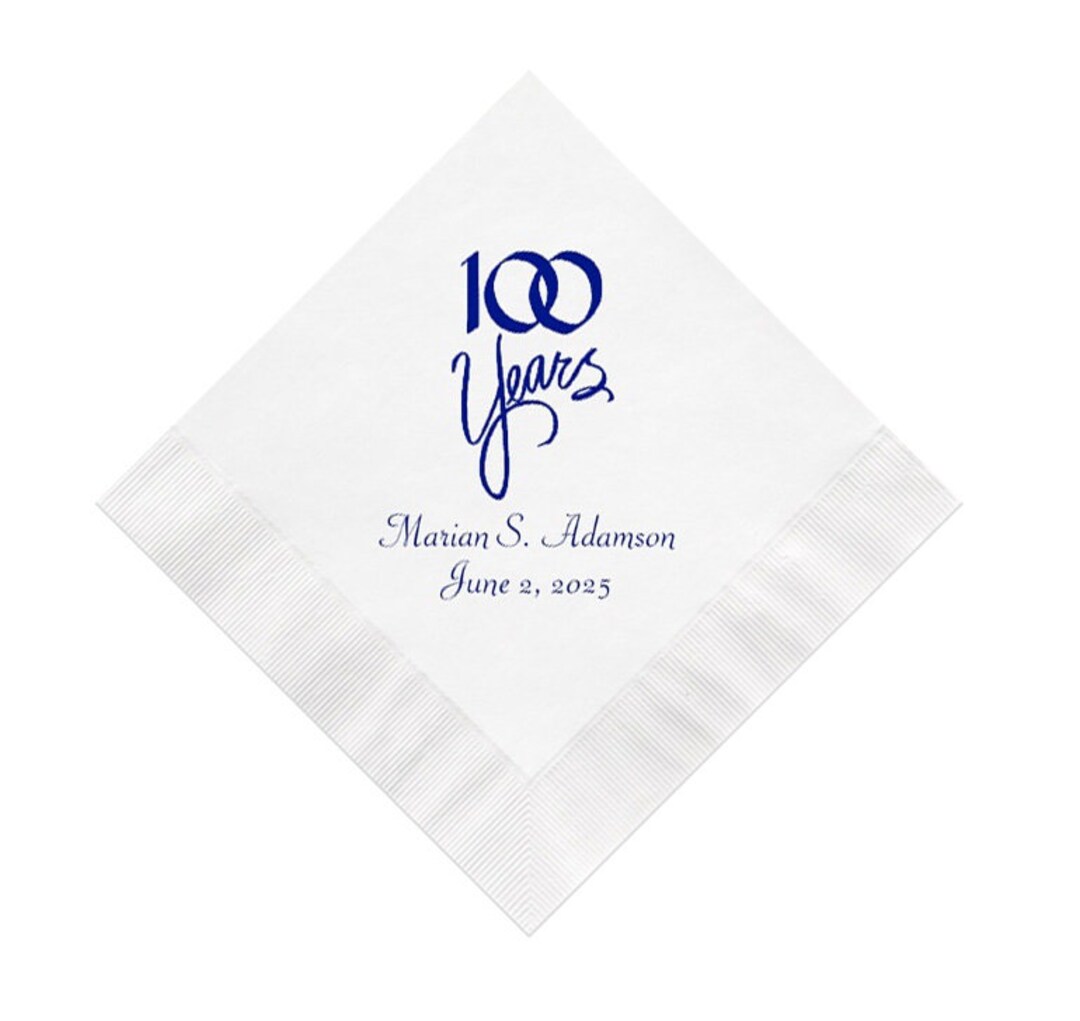100th Birthday Party Napkins Personalized Set of 100 Supplies Years