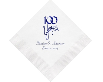 100th Birthday Party Napkins Personalized Set of 100 Supplies Years Custom Printed Paper One Hundred Anniversary