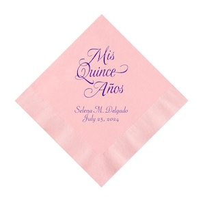 Mis Quince Anos Birthday Napkins Personalized Set of 100 Custom Printed 15 Fifteen Fifteenth Party Supplies Spanish image 1