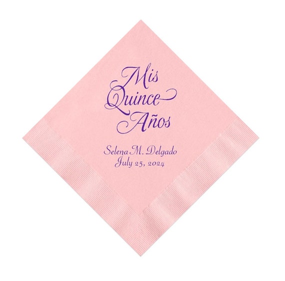 Mis Quince Anos Birthday Napkins Personalized Set of 100 Custom Printed 15 Fifteen Fifteenth Party Supplies Spanish