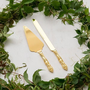 Classico Engraved Wedding Cake Knife Set Gold Wedding Accessories Personalized image 3