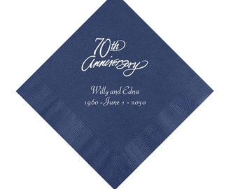 70th Scripty Anniversary Napkins Personalized Set of 100 Party Supplies Seventieth Seventy