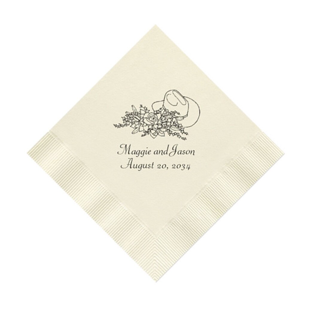 Roses and Cowboy Hat Western Wedding Napkins Personalized Set of 100 Paper  Reception Cocktail Party Ranch - Etsy, image size:1080x1049