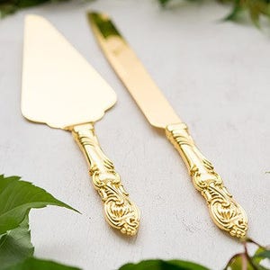 Classico Engraved Wedding Cake Knife Set Gold Wedding Accessories Personalized zdjęcie 1