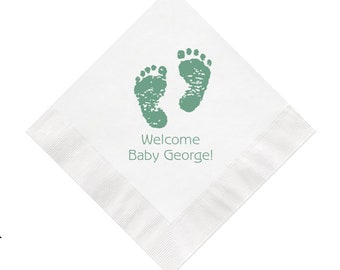 Lot de 100 serviettes en papier personnalisées empreinte de pas de bébé douche baptême baptême garçon fille