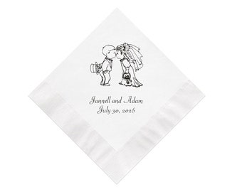 Cute Kissing Bride and Groom Wedding Napkins Personalized Set of 100 Napkins