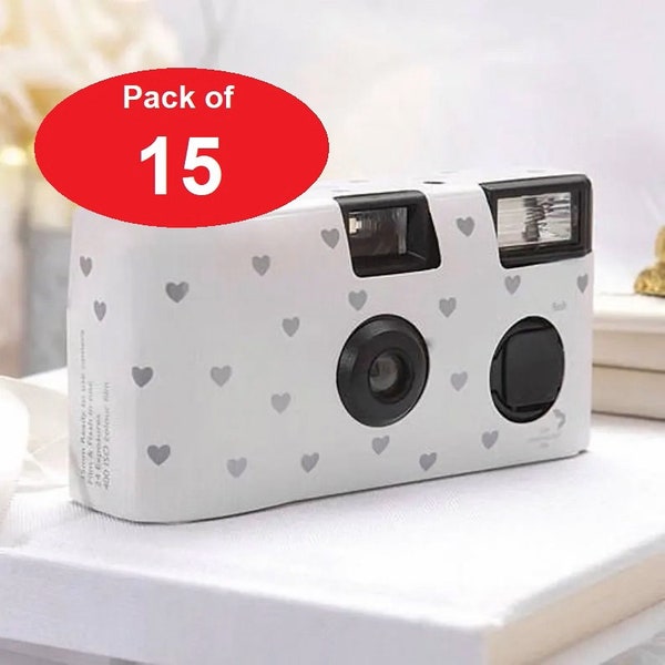 Single Use Silver Hearts Wedding Disposable Single Use Cameras (Pack of 15) Camera