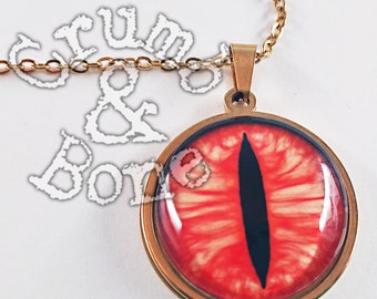 Red Dragon Eye Necklace: 18k Gold Plated, Hypoallergenic Stainless Steel Halloween Pendant