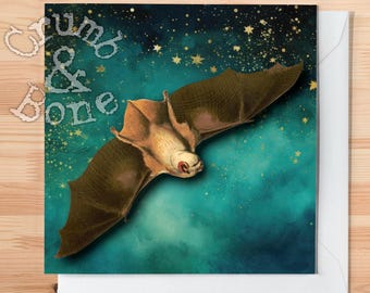 Vintage Flying Bat, Blank Greeting Card for Halloween - Spooky Season