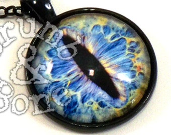 Blue Dragon's Eye Pendant Necklace - Halloween Jewelry - Cat's Eye