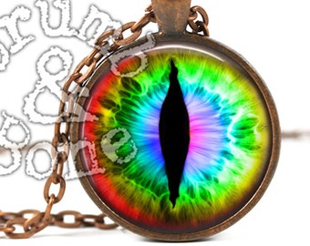 Rainbow Eye Pendant Necklace: Tie Dye Glass Eyeball Keychain, Jewelry Unisex Gift Under 20