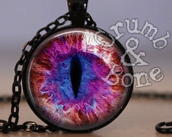 Purple Cats Eye Pendant Necklace: Steampunk Halloween Jewelry