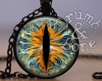 Dragon Eye Pendant Necklace: Teal and Orange Spooky Cosplay Jewelry
