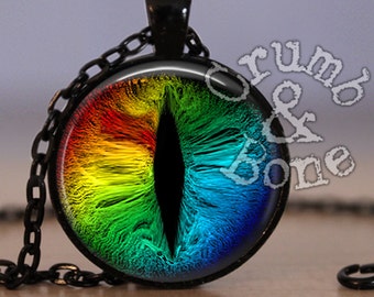 Rainbow Cats Eye Necklace: Dragons Eye Jewelry for Cosplay or Halloween