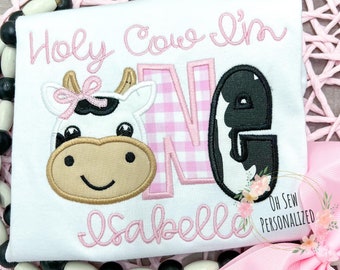 Cow One First Birthday Shirt - Cow First Birthday - One Cow Shirt - Birthday Shirts - Girl Cow Birthday - Cow - I'm One - Embroidery