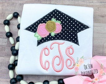 Graduation Girl Shirt - Kindergarten Graduation Shirt - Graduation Hat - Last Day Of School Shirt - Toddler - Girl - Embroidery