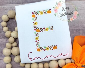 Fall Alphabet Shirt - Fall Shirts For Girls - Girl Fall Shirt - Pumpkins - Sunflower Shirt - Autumn Shirts - Toddler - Infant - Embroidery