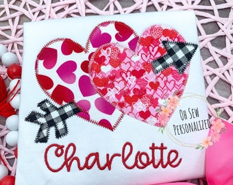 Valentine's Day Shirts For Girls - Girl Heart Shirts - Valentines Girl Shirts - Arrow Heart Shirt - Embroidery - Applique - Valentine's Day