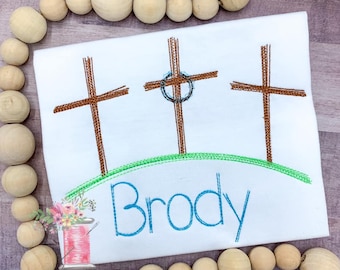 Cross Easter Shirt - Easter Shirts For Boys - Boy Easter Shirt - Three Cross - Embroidery - Easter Custom Shirt - Boy - Easter Sunday Shirt