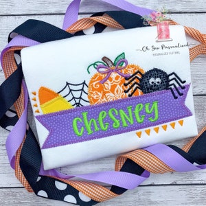 Halloween Shirts For Girls - Girl Halloween Shirt - Halloween - Pumpkin - Spider - Personalized - Embroidery - Applique