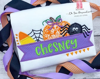 Halloween Shirts For Girls - Girl Halloween Shirt - Halloween - Pumpkin - Spider - Personalized - Embroidery - Applique