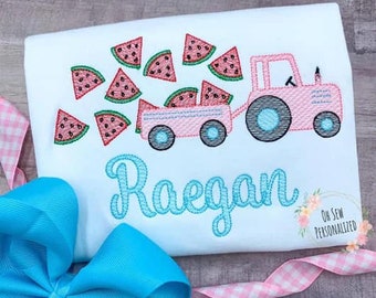 Watermelon Tractor Shirt - Watermelon Shirt - Girl Watermelon Shirt - Summer Shirts For Girls - Embroidery - Toddler - Infant - Custom Shirt