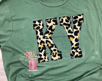 Leopard KY Shirt - Leopard Print Kentucky Shirt - Leopard State - Cheetah Print - State - Embroidery