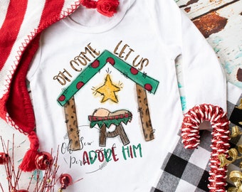 Oh Come Let Us Adore Him Shirt - Manger Scene Shirt - Manger - Jesus - Christmas Shirt - Christmas - Star