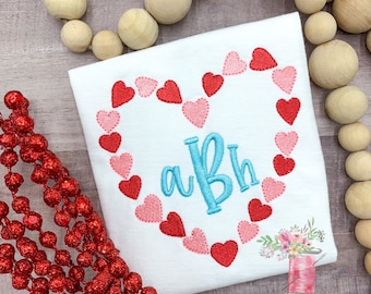 Valentine’s Day Shirt For Girls - Girl Valentines Shirt - Heart Frame Monogram Shirt - Girly Valentine Shirt - Monogram - Embroidery