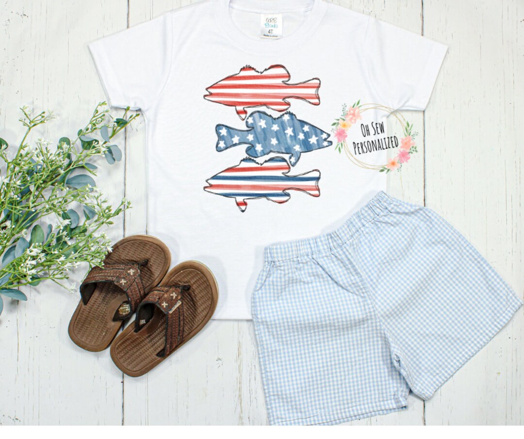 Bass Fishing Boy Shirt Boy Fishing Shirt 4th Of July Fish Shirt 4th Of