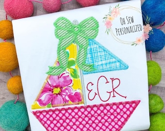 Girly Sailboat - Sailboat Shirt - Summer Shirts For Girls - Girl - Summer - Bow - Sailboat - Beach - Shirt