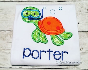 Snorkeling sea turtle shirt - sea turtle shirt - beach shirt for boys - beach shirt for girls - summer clothing for children