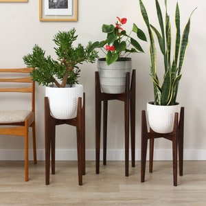 Indoor plant stand set modern home decor, MCM, handmade in Canada solid hardwood - pot not included.