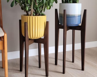 Indoor Plant stands stained with Italian dye hand made from solid walnut and stained to a chestnut colour. Pot not included.