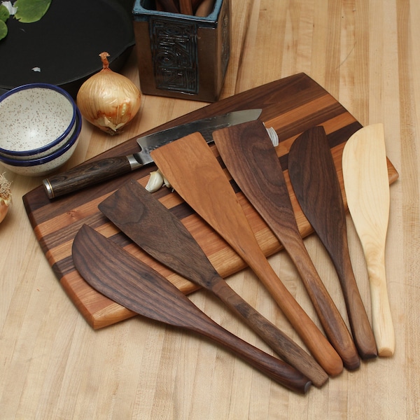 Handmade wooden spatulas kitchen utensils   from Canada with domestic hardwood maple cherry and walnut