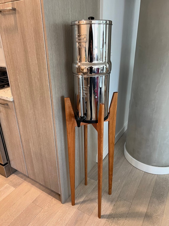 Berkey Water Filter Stand Solid Hardwood Tall Hand Made in Canada, Original  MCM Design. Fits Many Gravity Water Filter Systems 