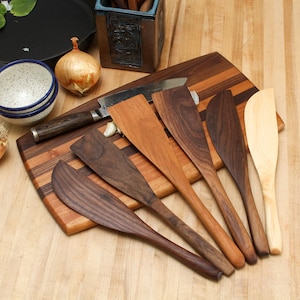 Handmade wooden kitchen utensils from maple, cherry and walnut. domestic hardwood from Canada, oil and wax finish