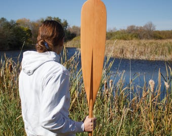 Beaver tail canoe paddle handmade with laminated shaft and solid douglas fir blade for deep water paddling made in Canada