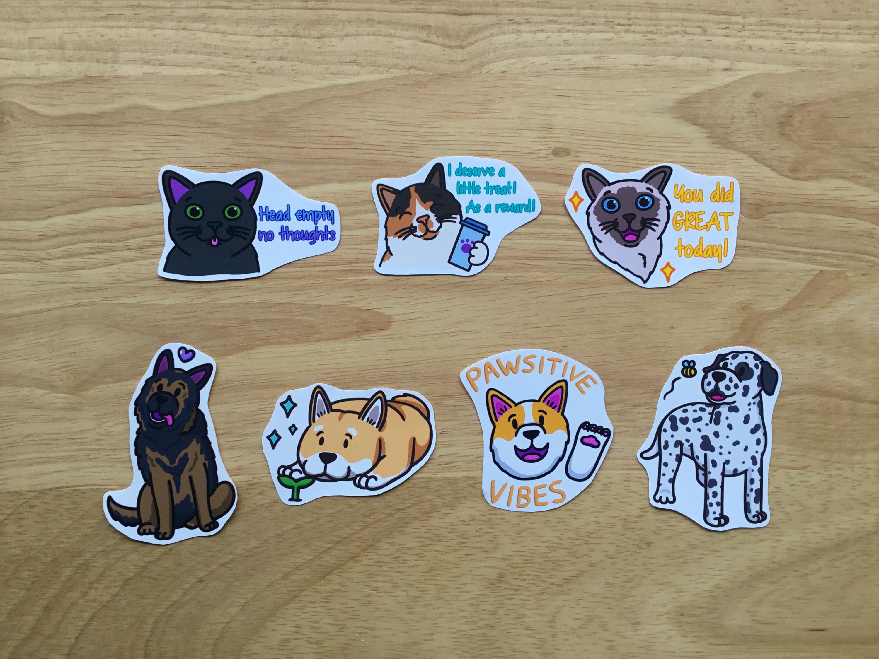 Cute and Wholesome Cat and Dog Stickers (set or Individual)