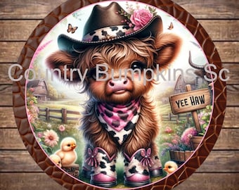 Highland baby cow sign farmhouse decor wreath sign wreath attachment wreath supplies craft supplies metal sign