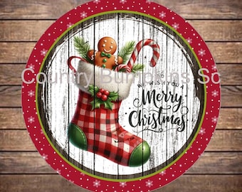 Merry Christmas stocking farmhouse decor wreath sign wreath attachment wreath supplies craft supplies metal sign wreath