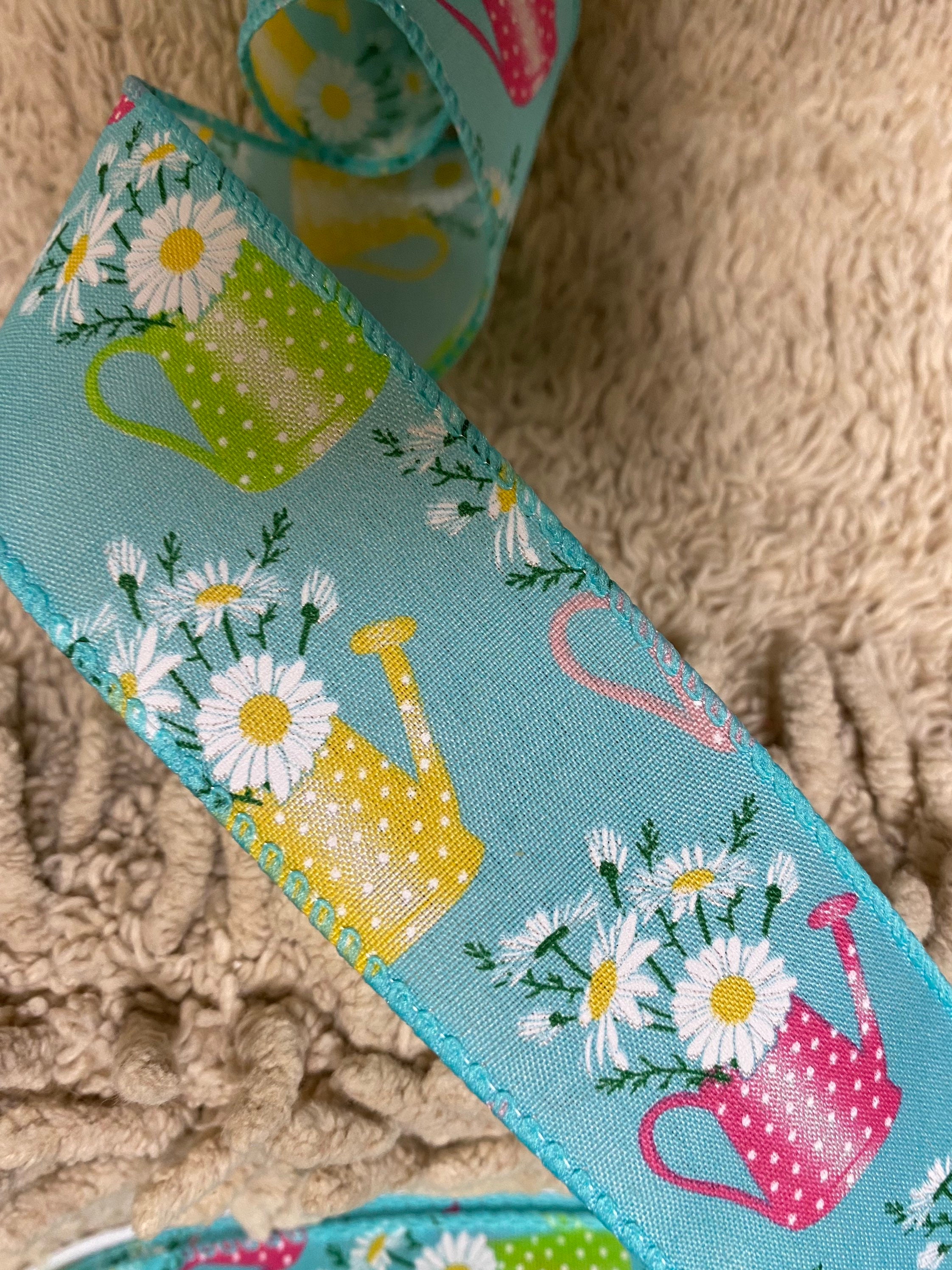 Spring ribbon watering can ribbon summer ribbon wreath ribbon | Etsy