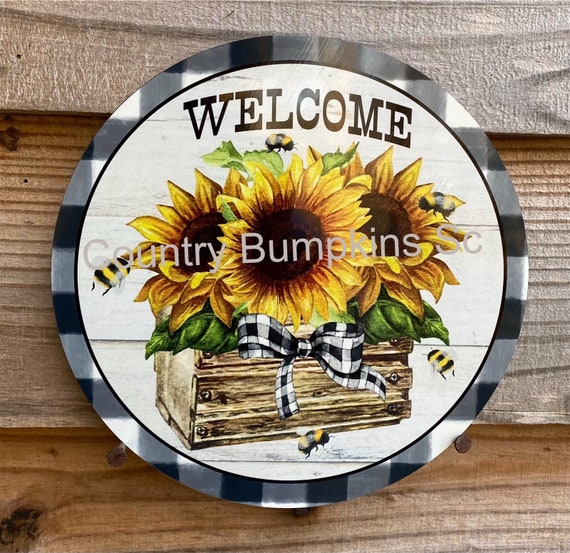 Welcome sign with sunflower farmhouse decor wreath sign wreath attachment  wreath supplies craft supplies metal sign wreath center