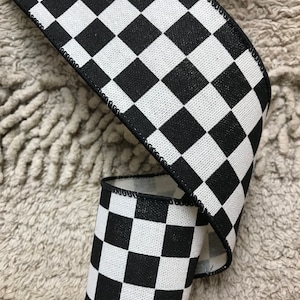 Race check ribbon farmhouse ribbon black and ivory plaid ribbon plaid ribbon wreath ribbon wreath supplies craft ribbon craft sup