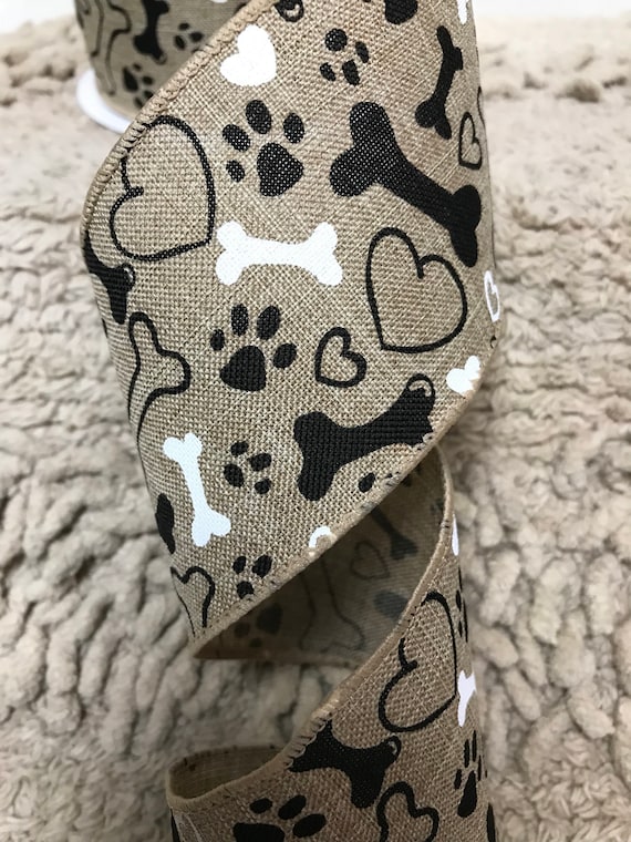 Dog Paw Ribbon dog bone ribbon pet ribbon wreath attachment | Etsy