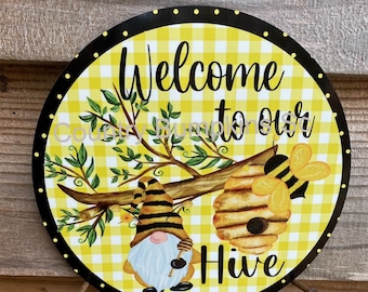 Welcome to our hive sign farmhouse decor wreath sign wreath attachment wreath supplies craft supplies metal sign wreath