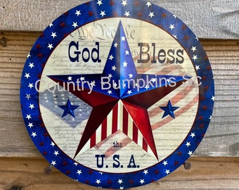 PetKa Signs and Graphics PKMR-0005-NA_GOD Bless America Aluminum Sign White Text with Heart Flag White Text with Heart Flag 10 x 14 